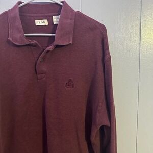Izod Large Cotton Burgundy‎ Long Sleeve Mens Collared Pullover Sweater